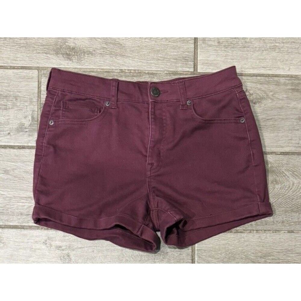 Aeropostale Shorts High Waisted Midi Burgundy Color Cotton Stretch Size 6 EUC